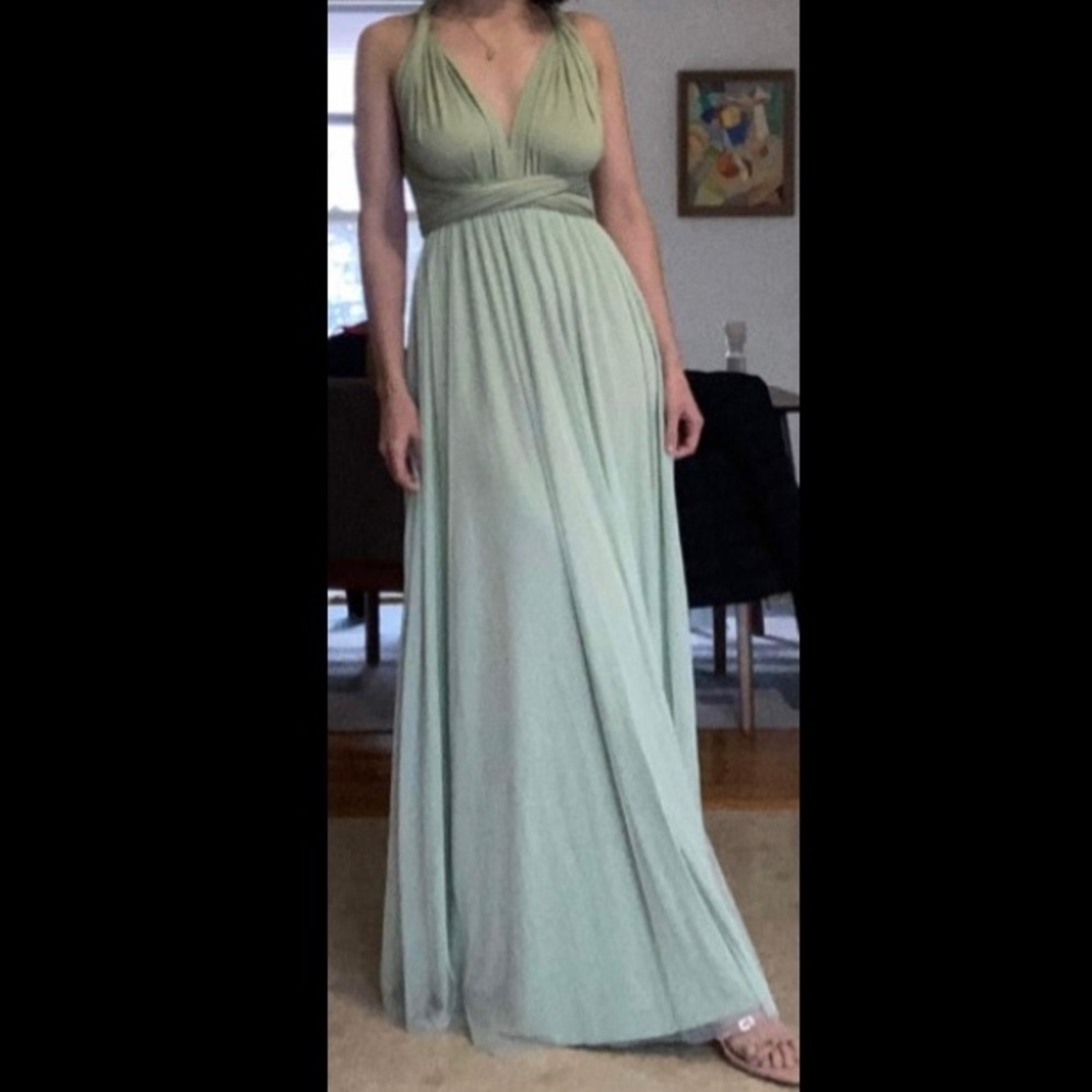 Sage green infinity bridesmaid dress with tulle skirt